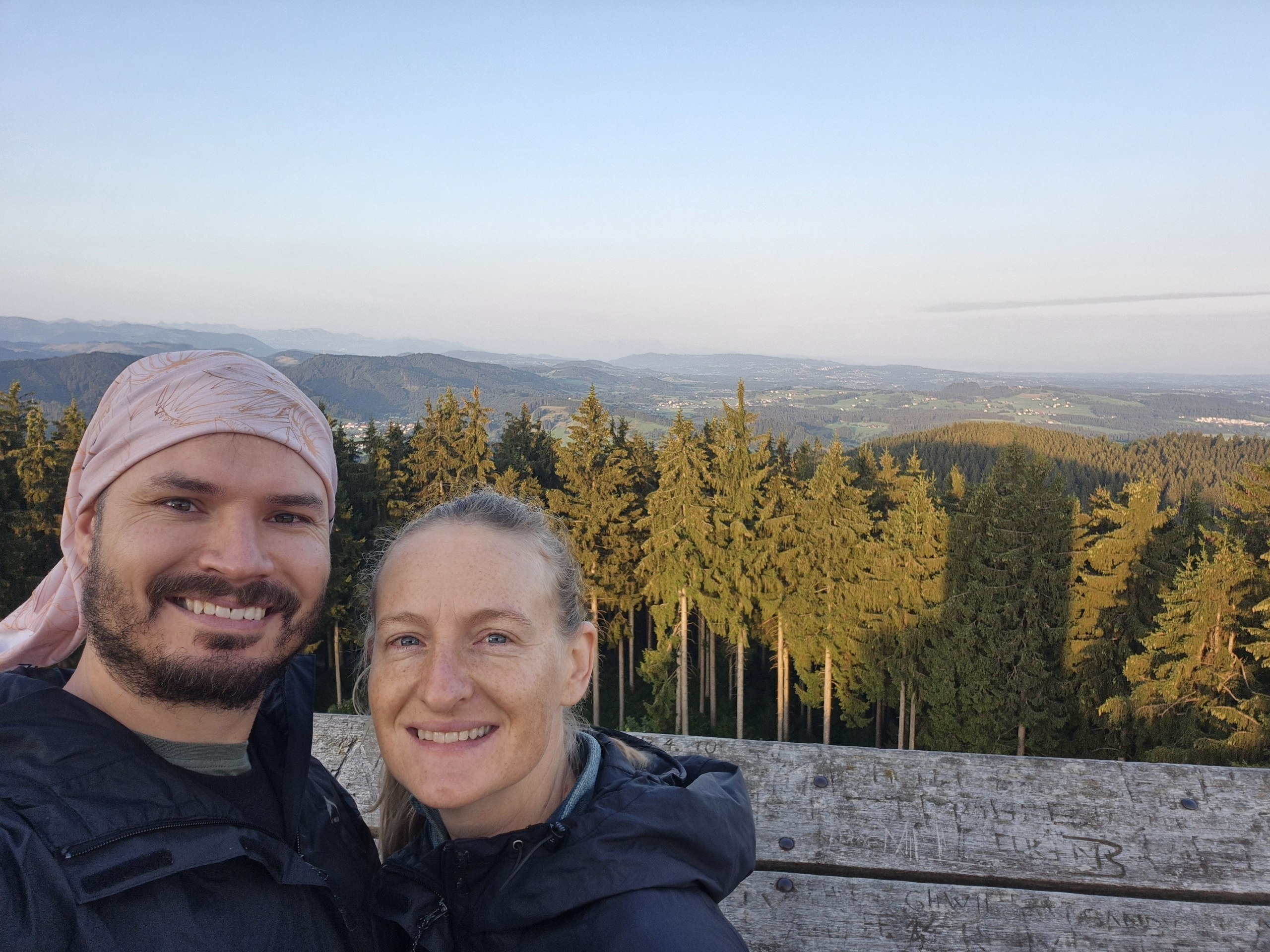 Hugo and Caro at the Schwarzer Grat viewpoint early in the morning