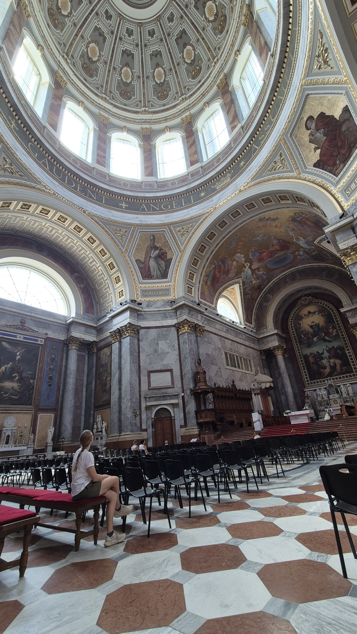 The decorated interior and dome of Esztergom Basilica