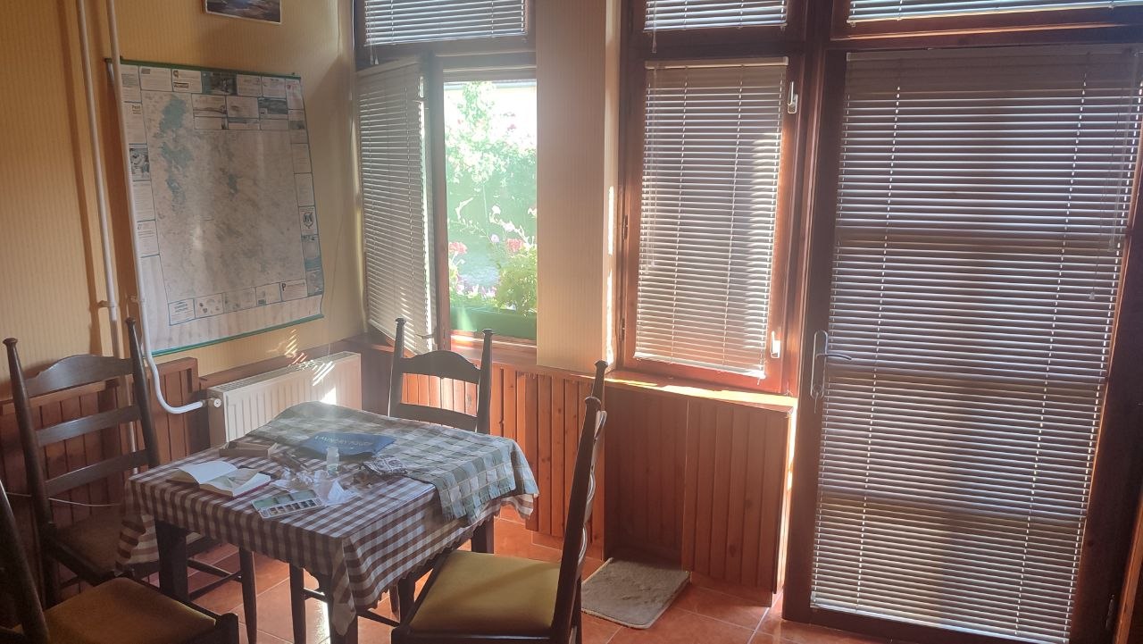 The sunny dining nook inside our Visegrád guesthouse