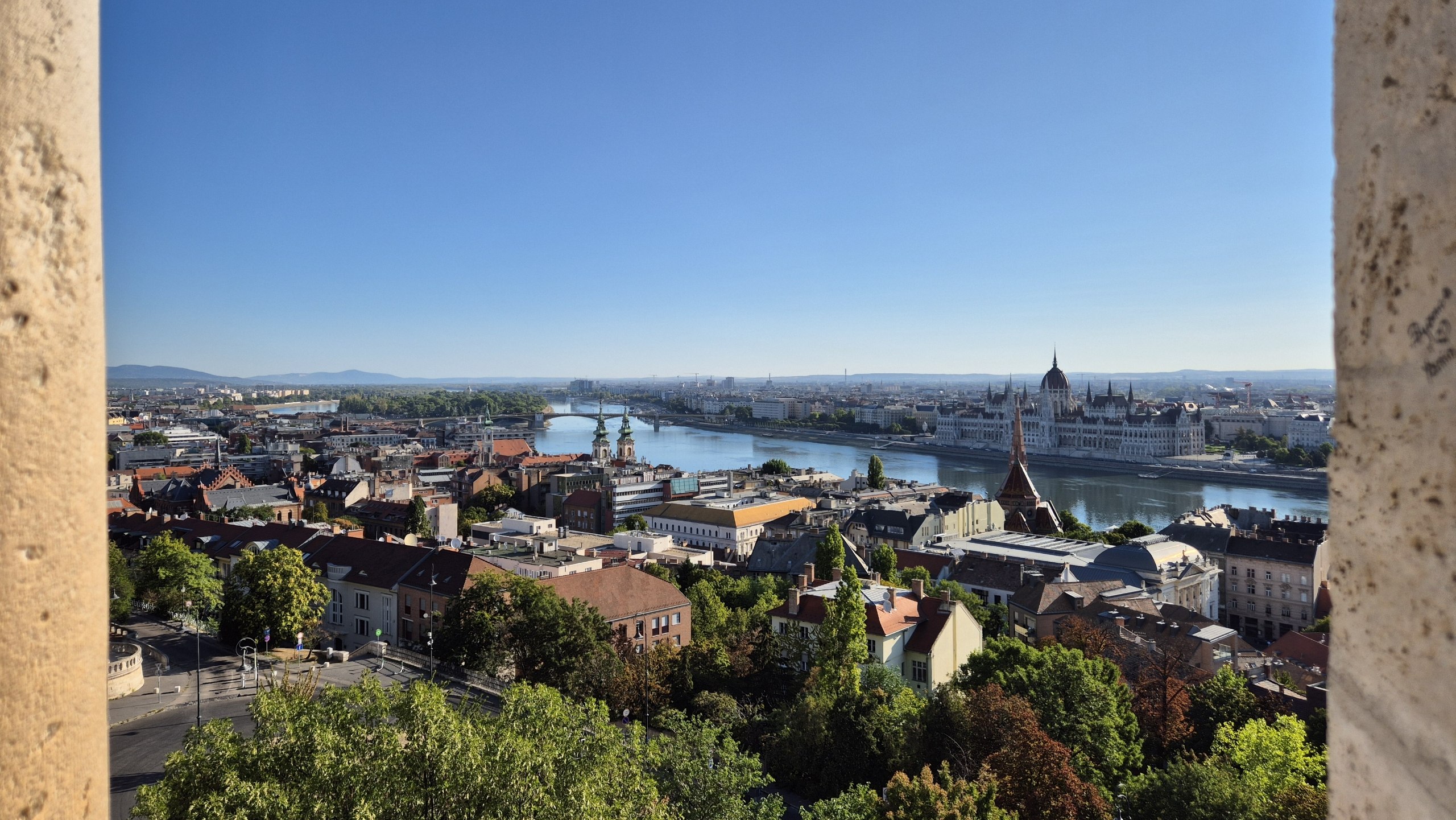 Morning view over the Danube and Hungarian Parliament from Fisherman's Bastion