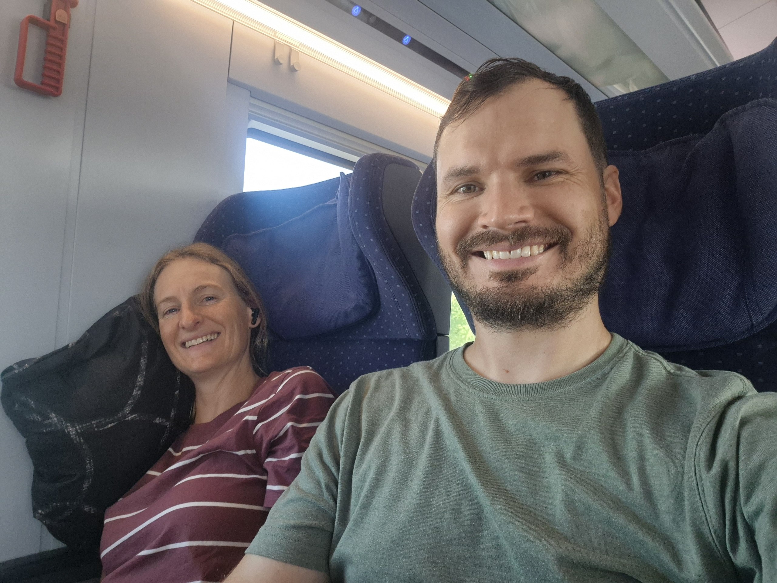 Hugo and Caro travelling south by train from Frankfurt