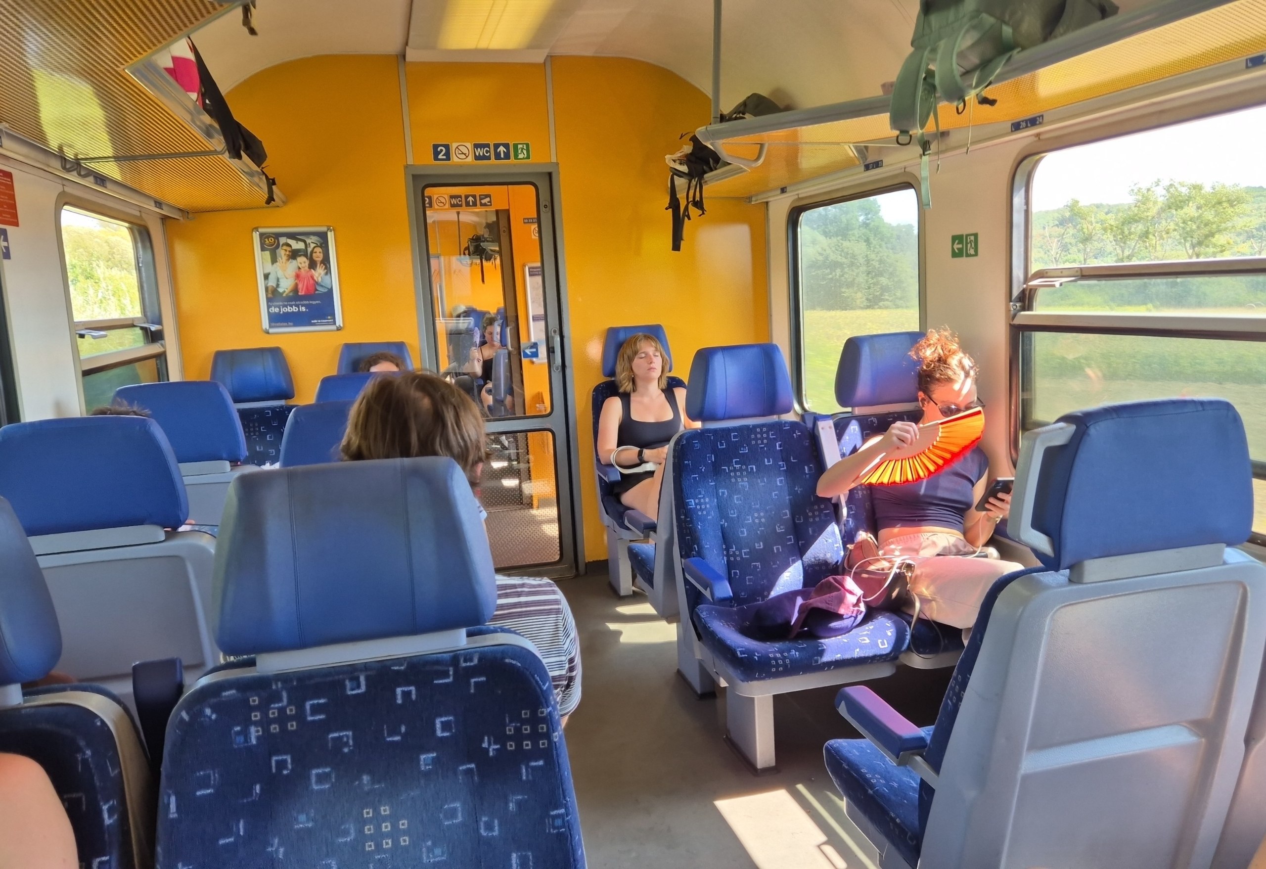 The hot older train carriage from Budapest towards Slovenia