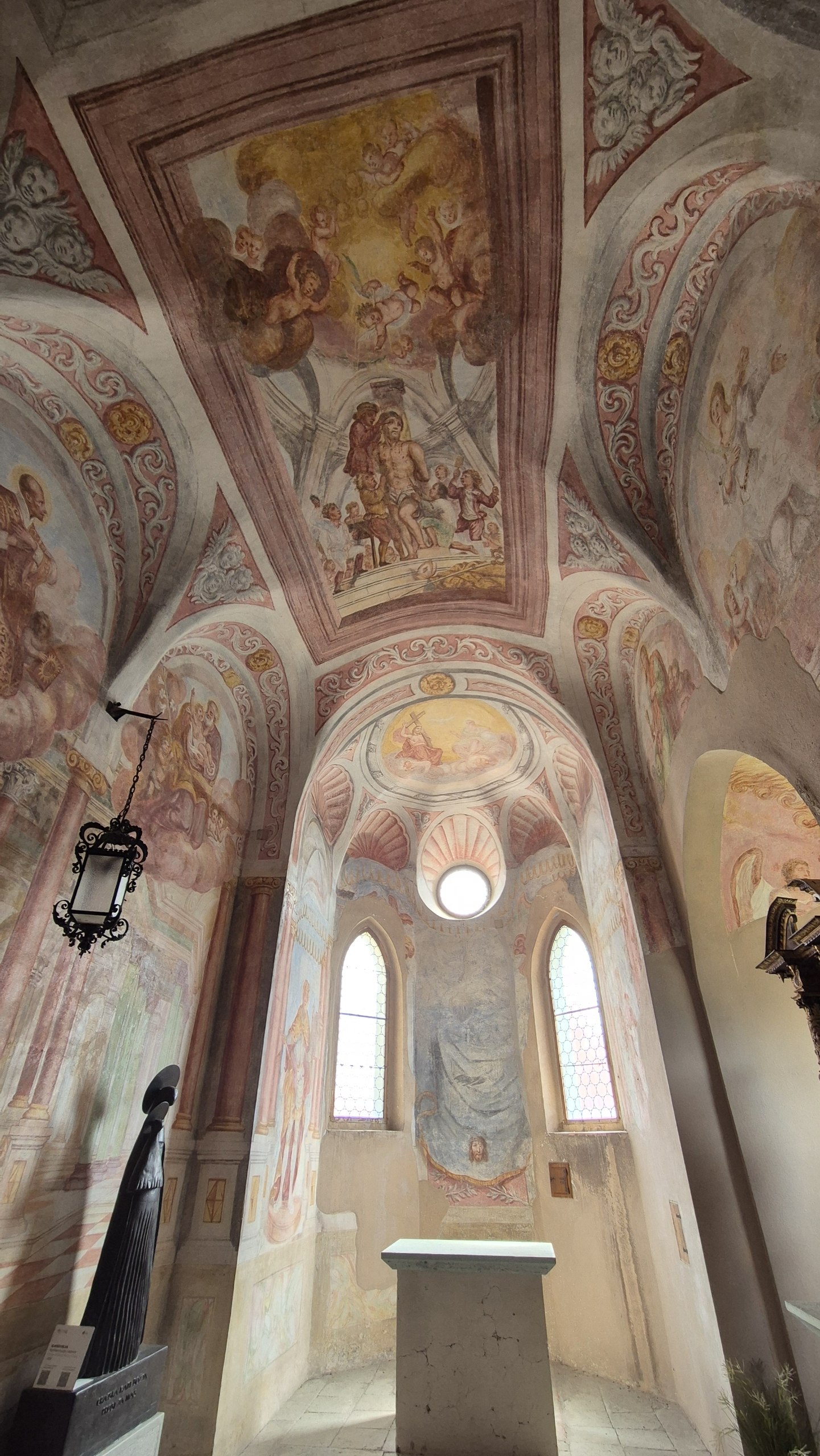 Frescoes inside the chapel at Bled Castle