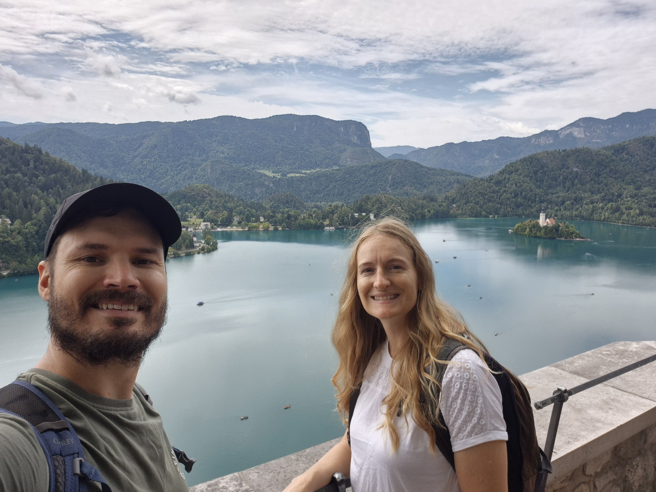 Hugo and Caro overlooking Lake Bled from Bled Castle