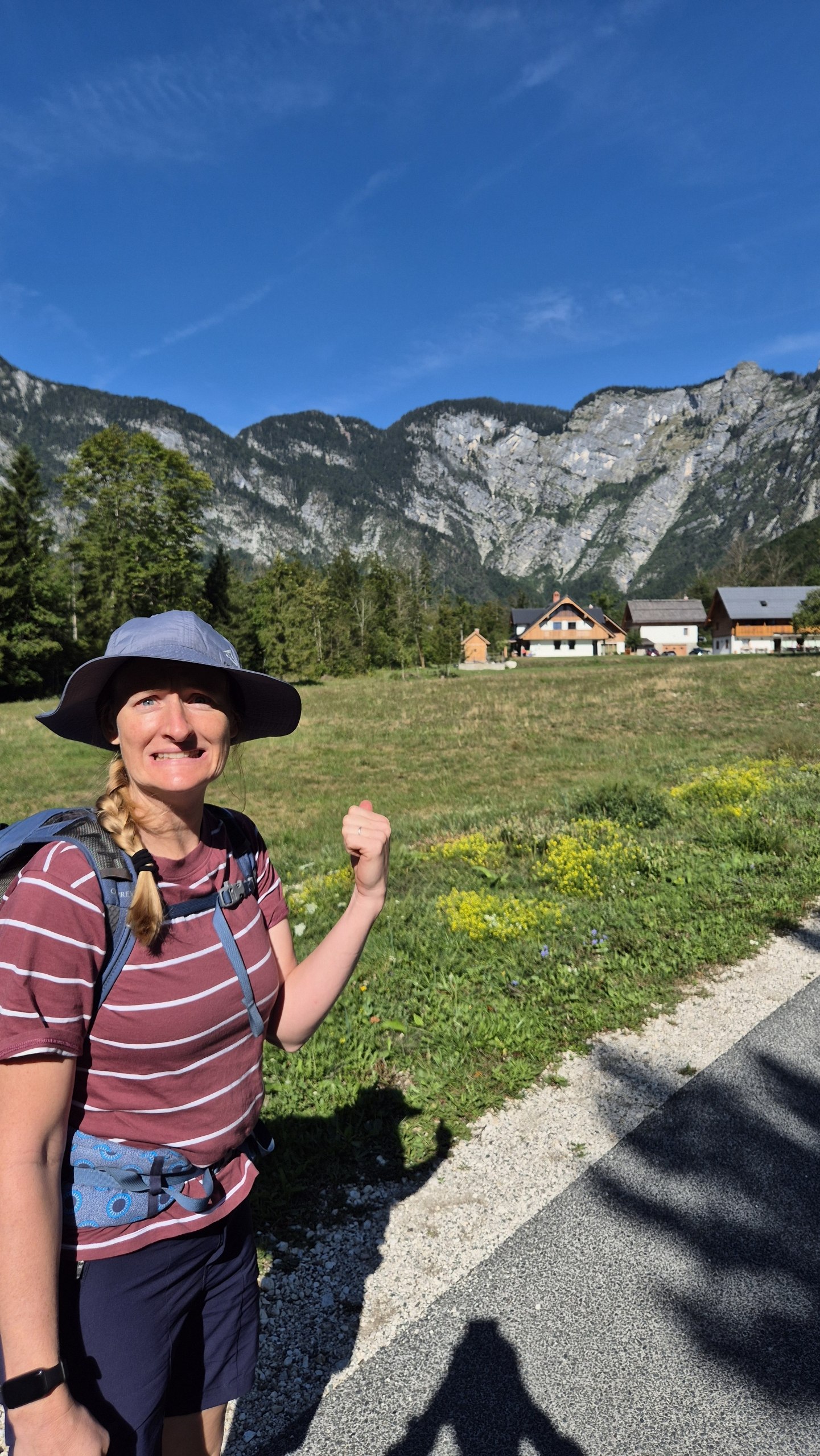 Caro pointing towards the Komarca cliff