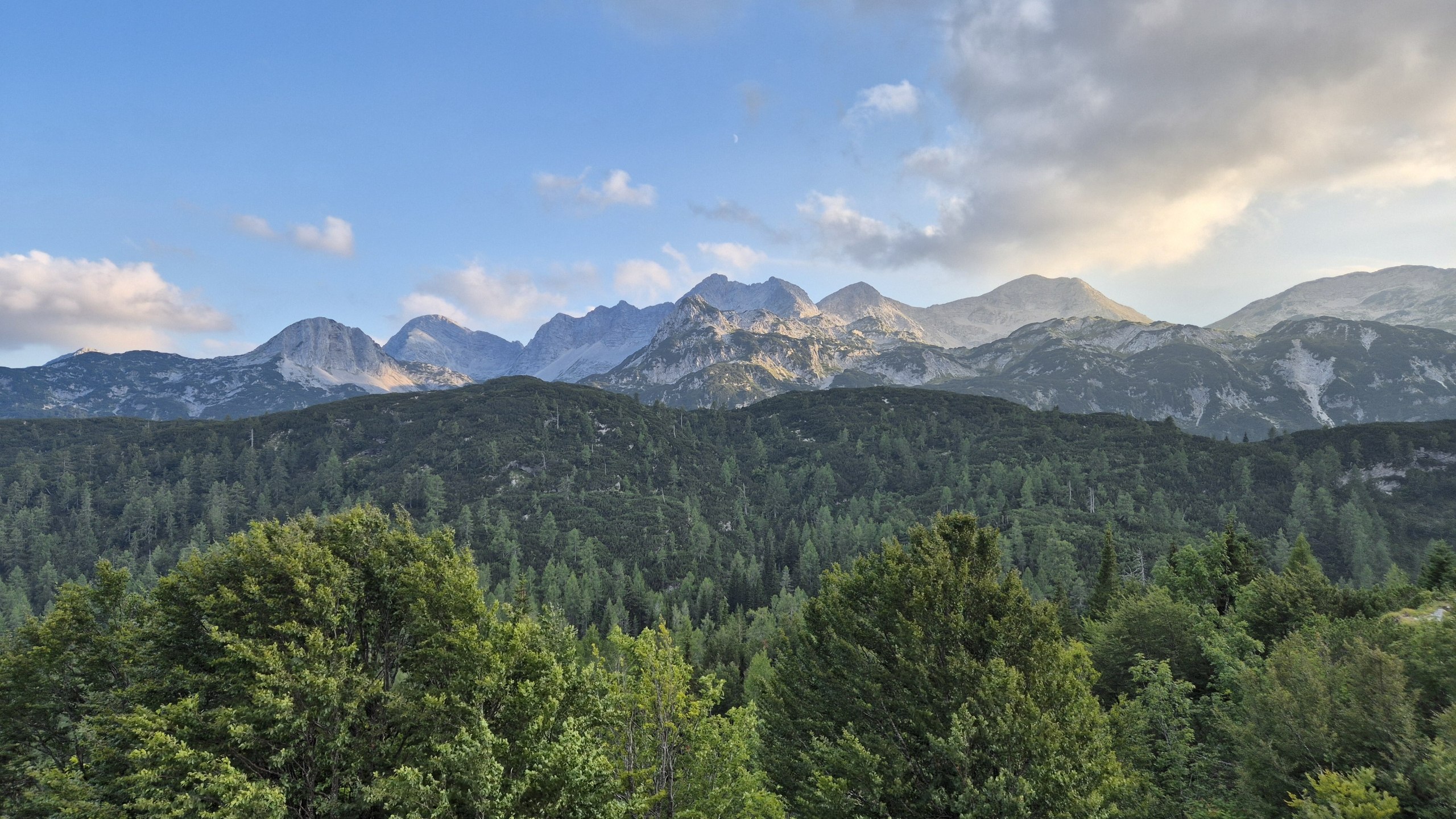 The Julian Alps seen from Dom na Komni in the evening