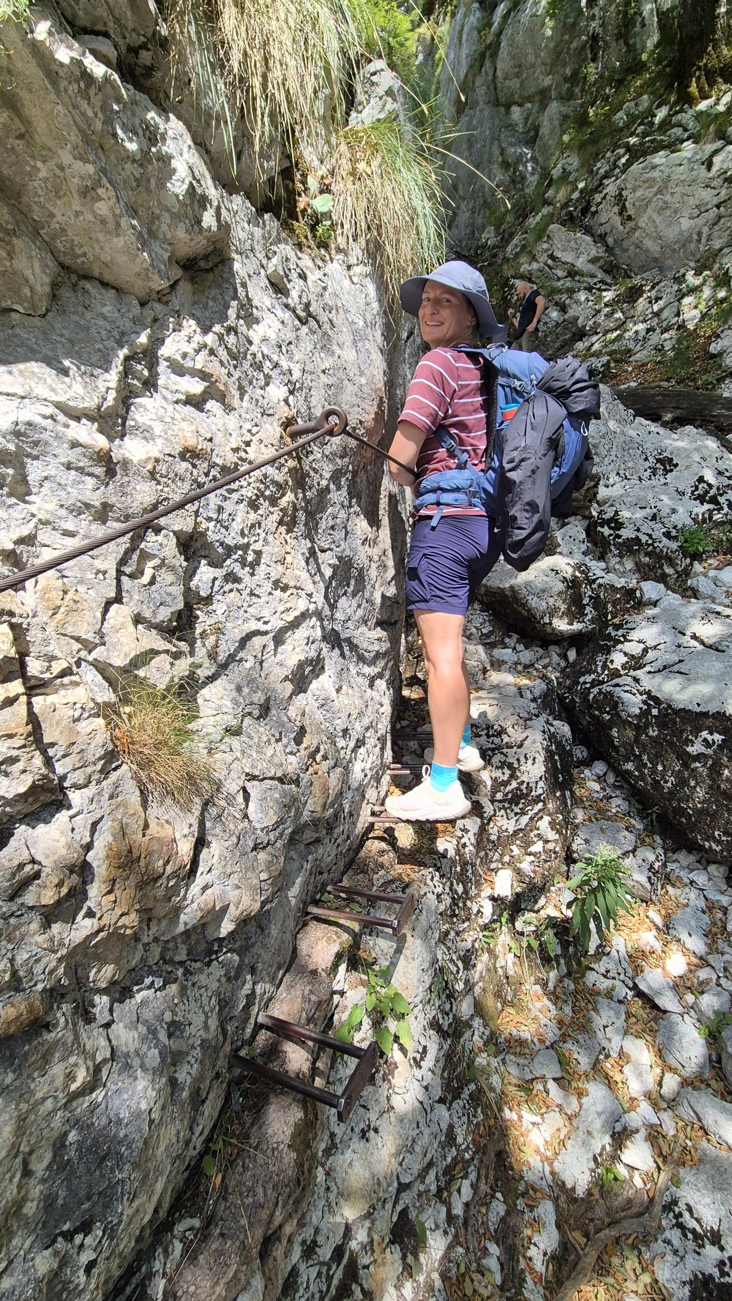 Caro climbing iron pegs on the Komarca route