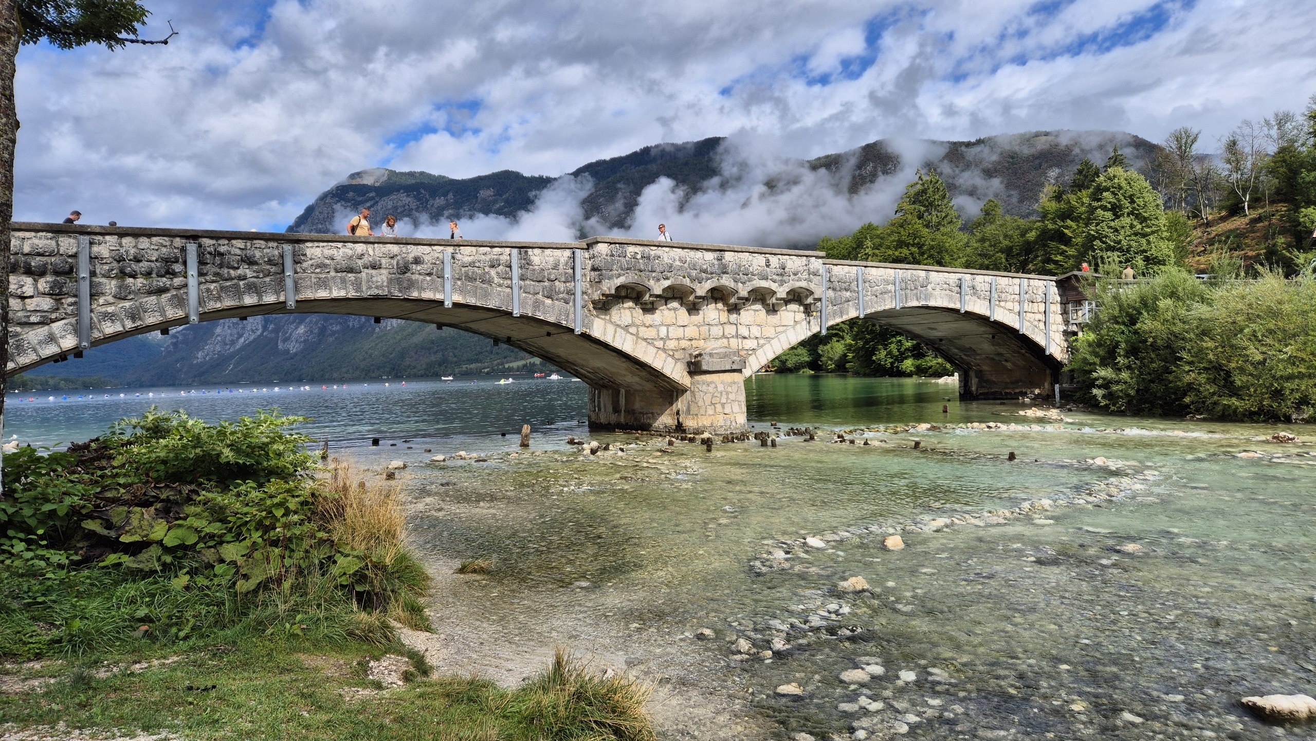 The stone bridge over the Savica River at Ribčev Laz near Lake Bohinj