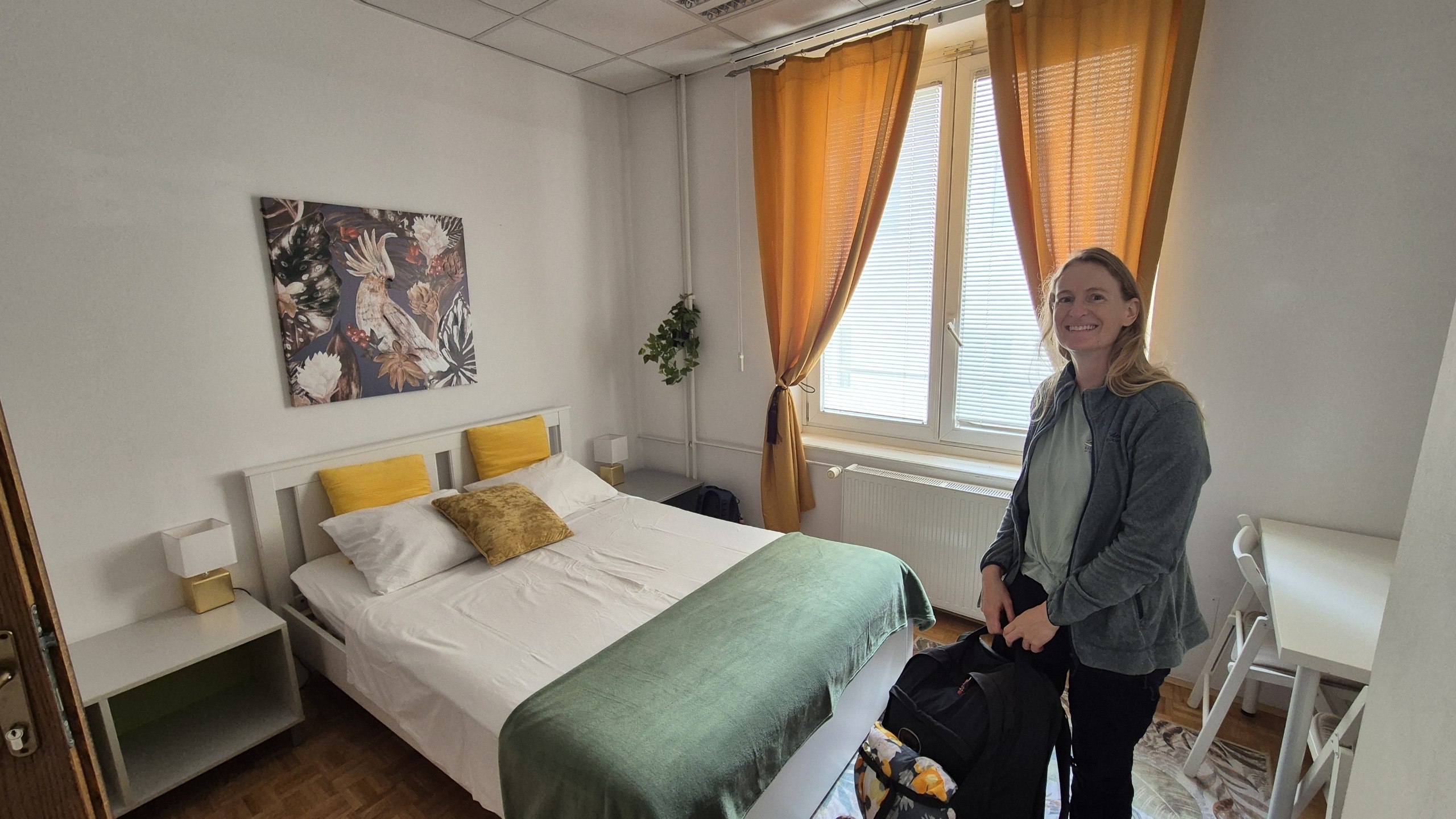 Caro in our large quiet room at VIKSI in Ljubljana old town