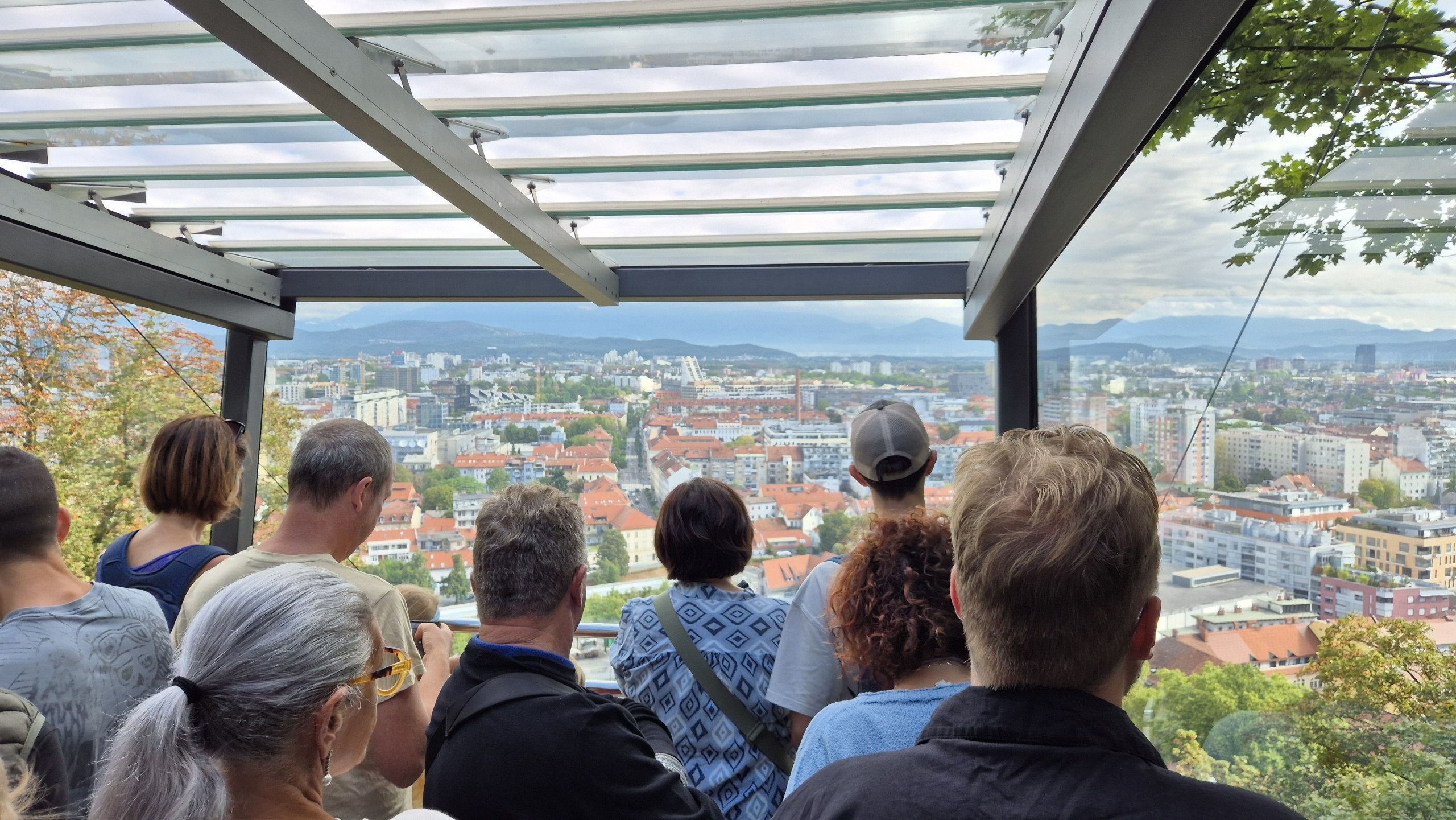The view over Ljubljana from the glass funicular up to the castle