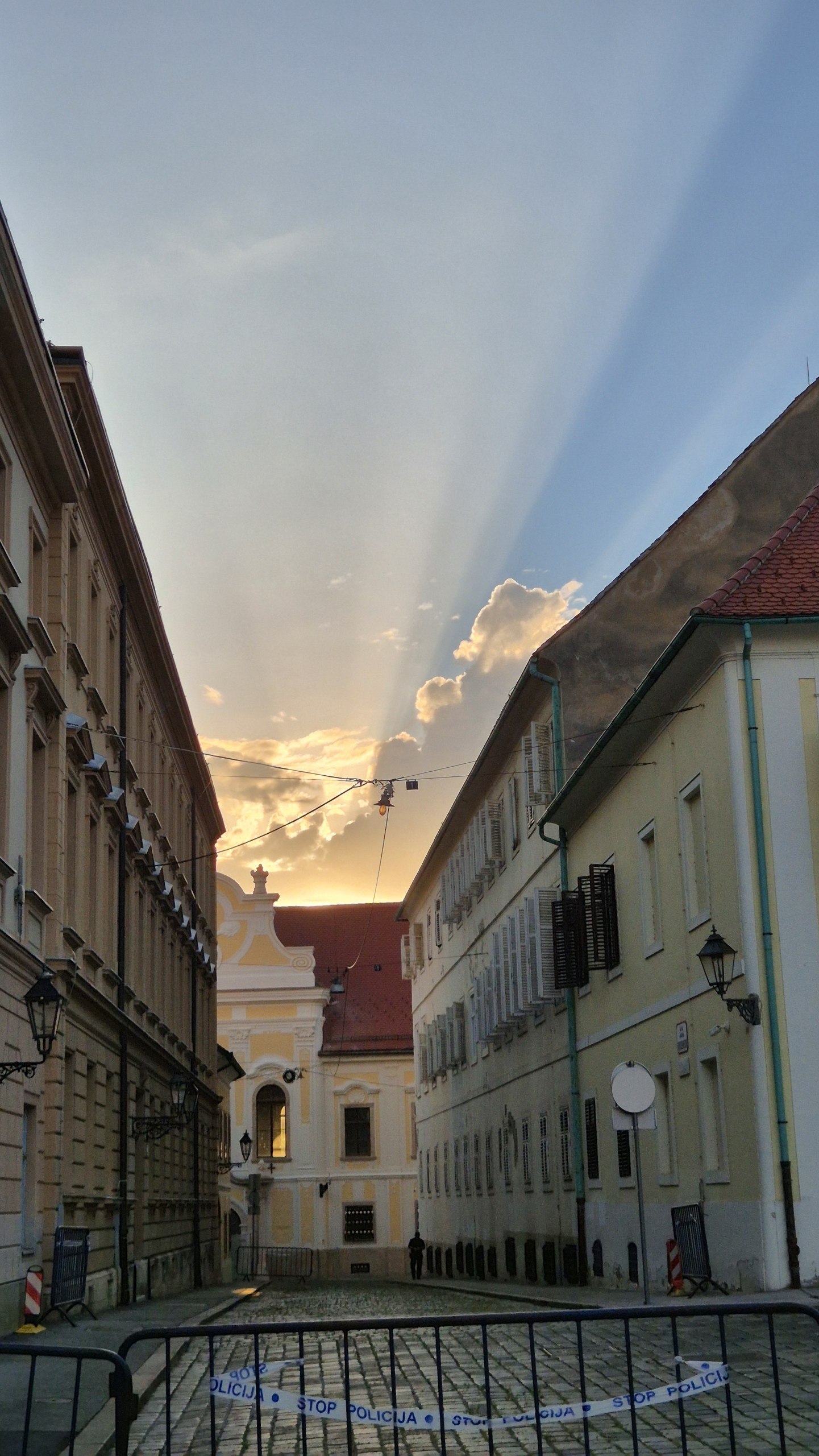 Sunset between buildings in Zagreb Upper Town