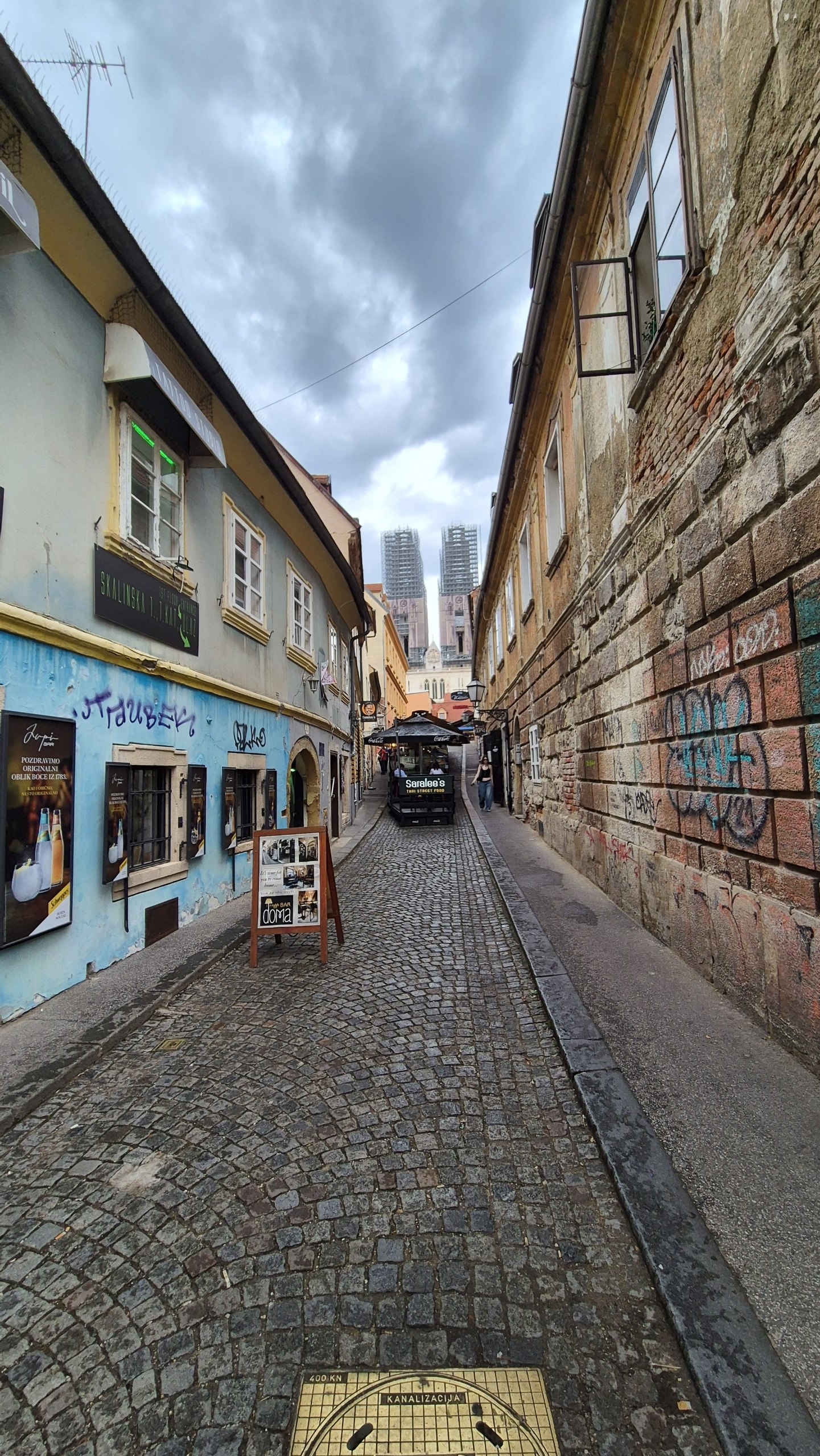 A narrow cobbled street in Zagreb Old Town