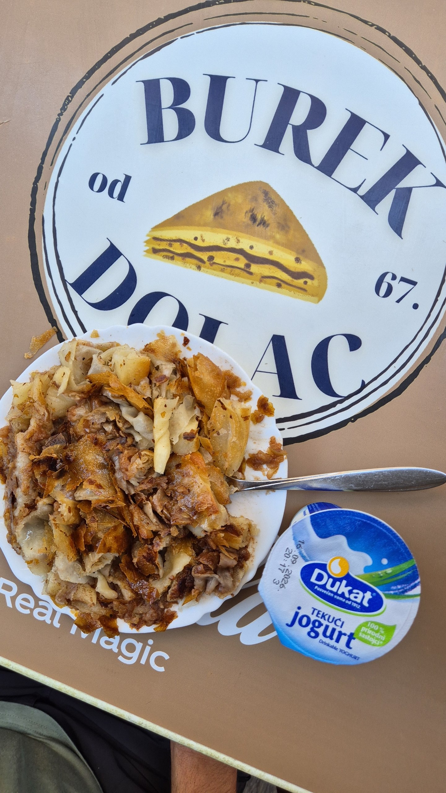 Apple burek and drinking yoghurt from Burek od Dolca in Zagreb