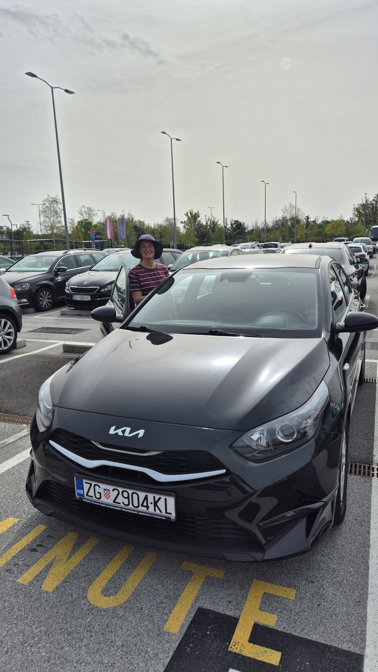 Our Kia Ceed rental car at Zagreb Airport
