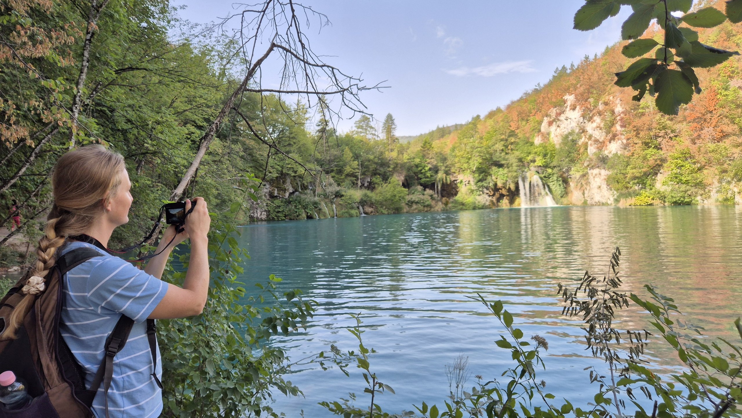 Water flowing through forest and travertine at Plitvice