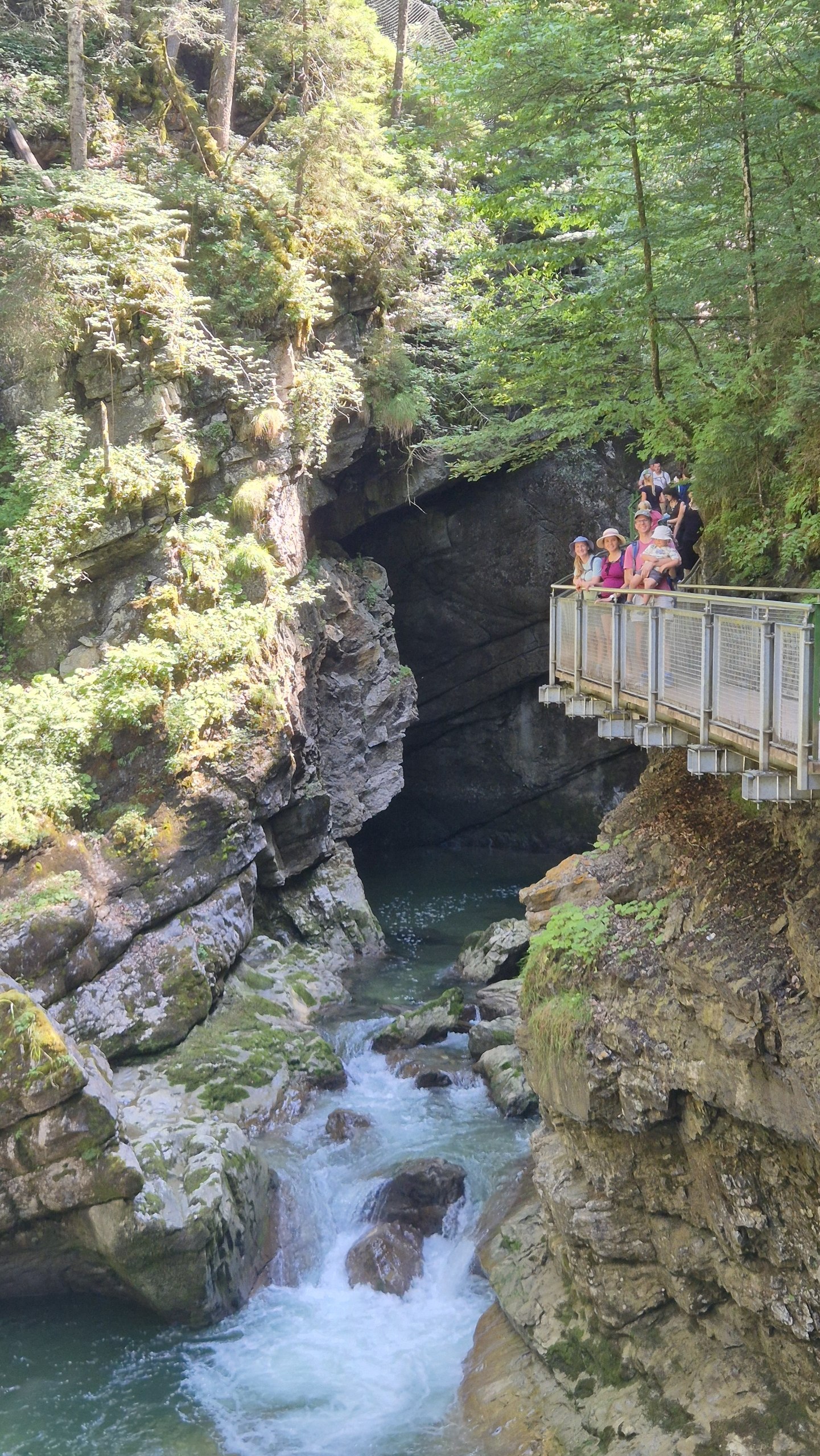 The group on the walkway above the river in the Breitachklamm