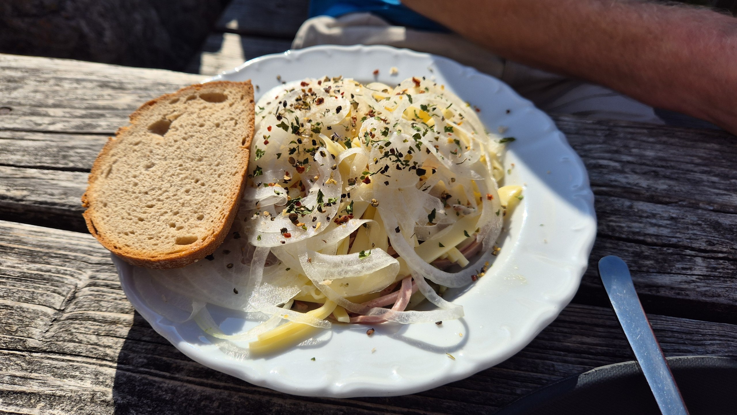 Mountain hut plate of cheese, onions and bread