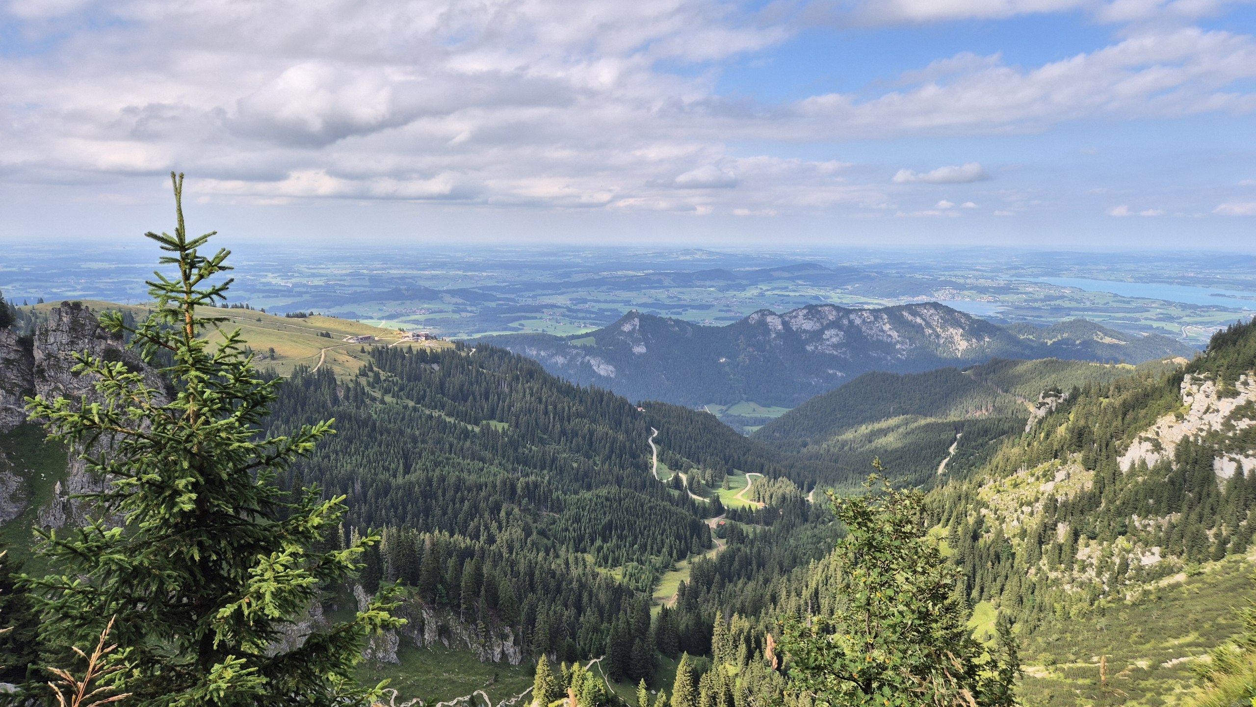 Mountain view over forested valleys and Bavarian lakes