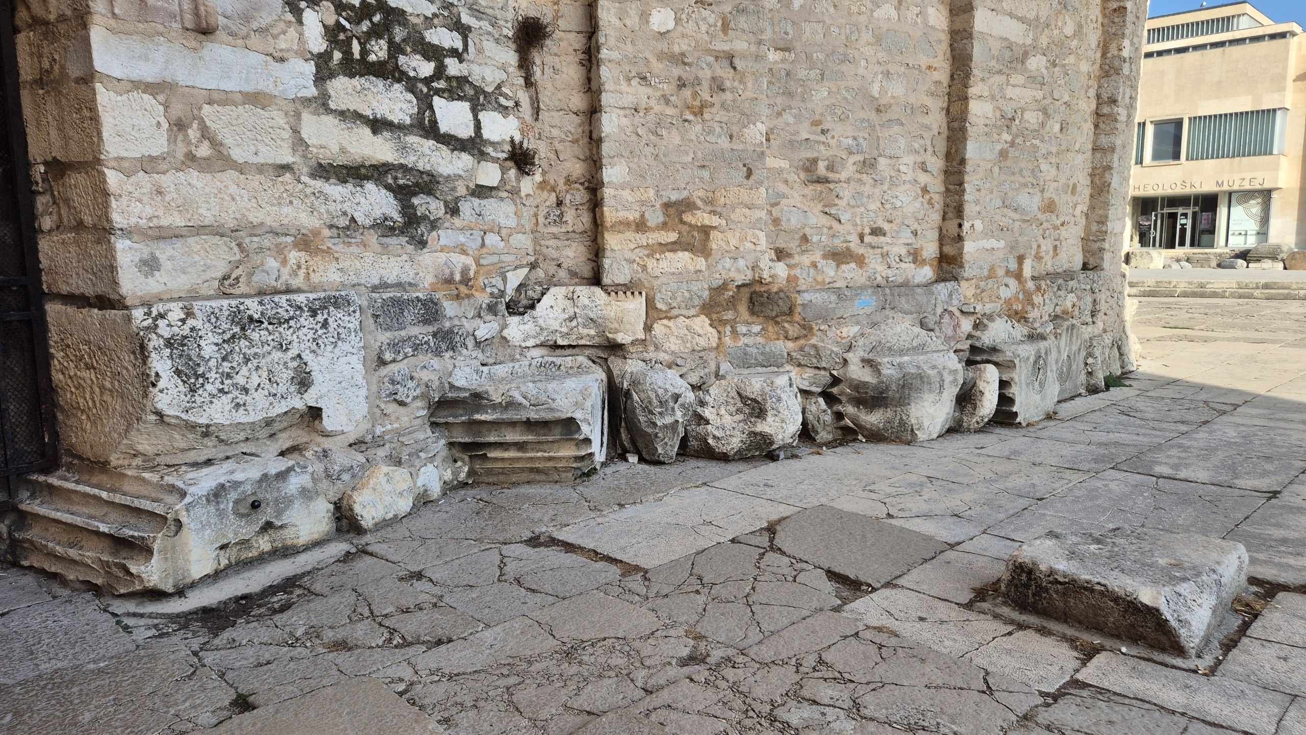 Roman stone blocks reused in the foundations of the Church of St Donatus