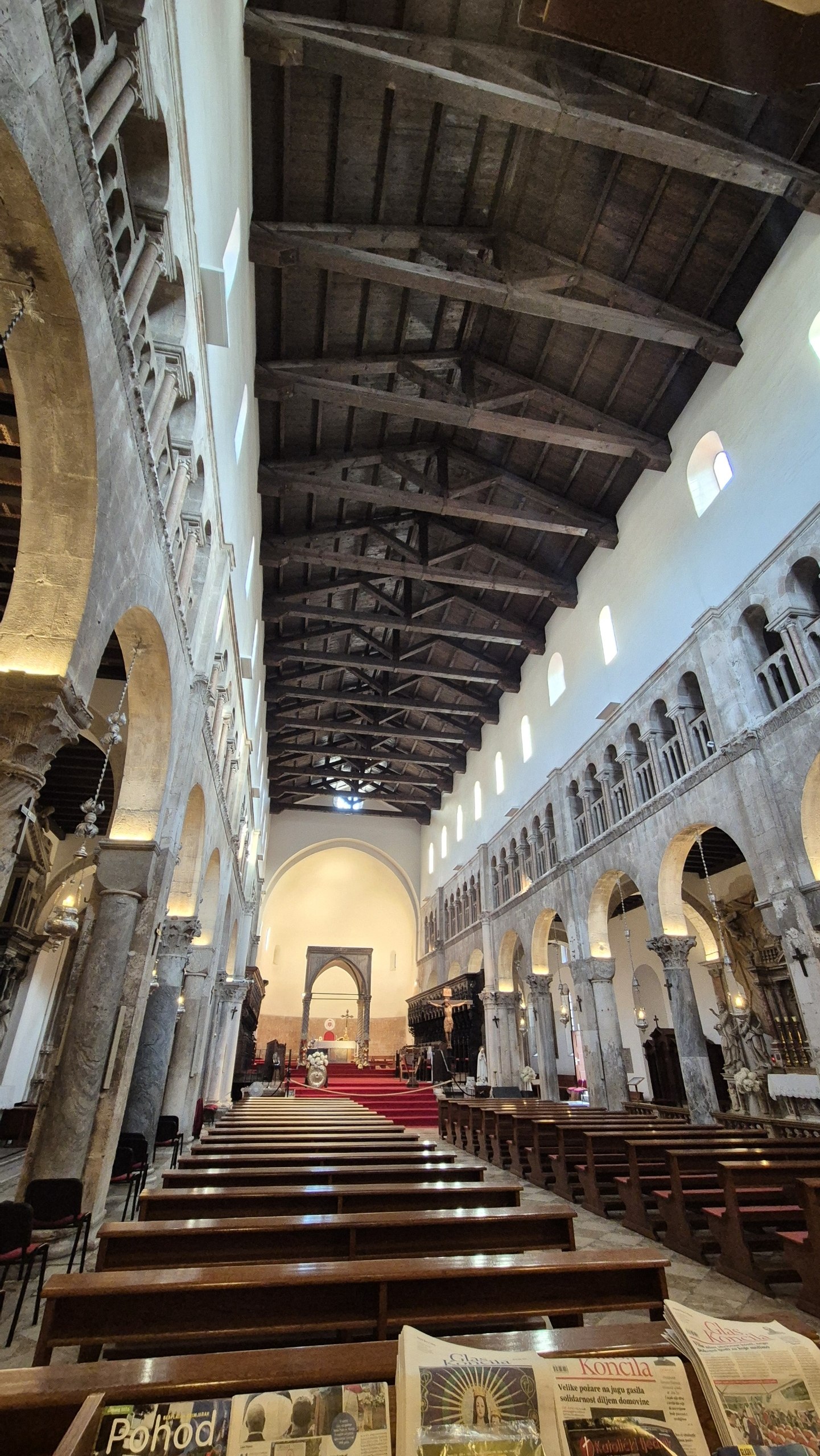 The timber-roofed interior of Zadar Cathedral