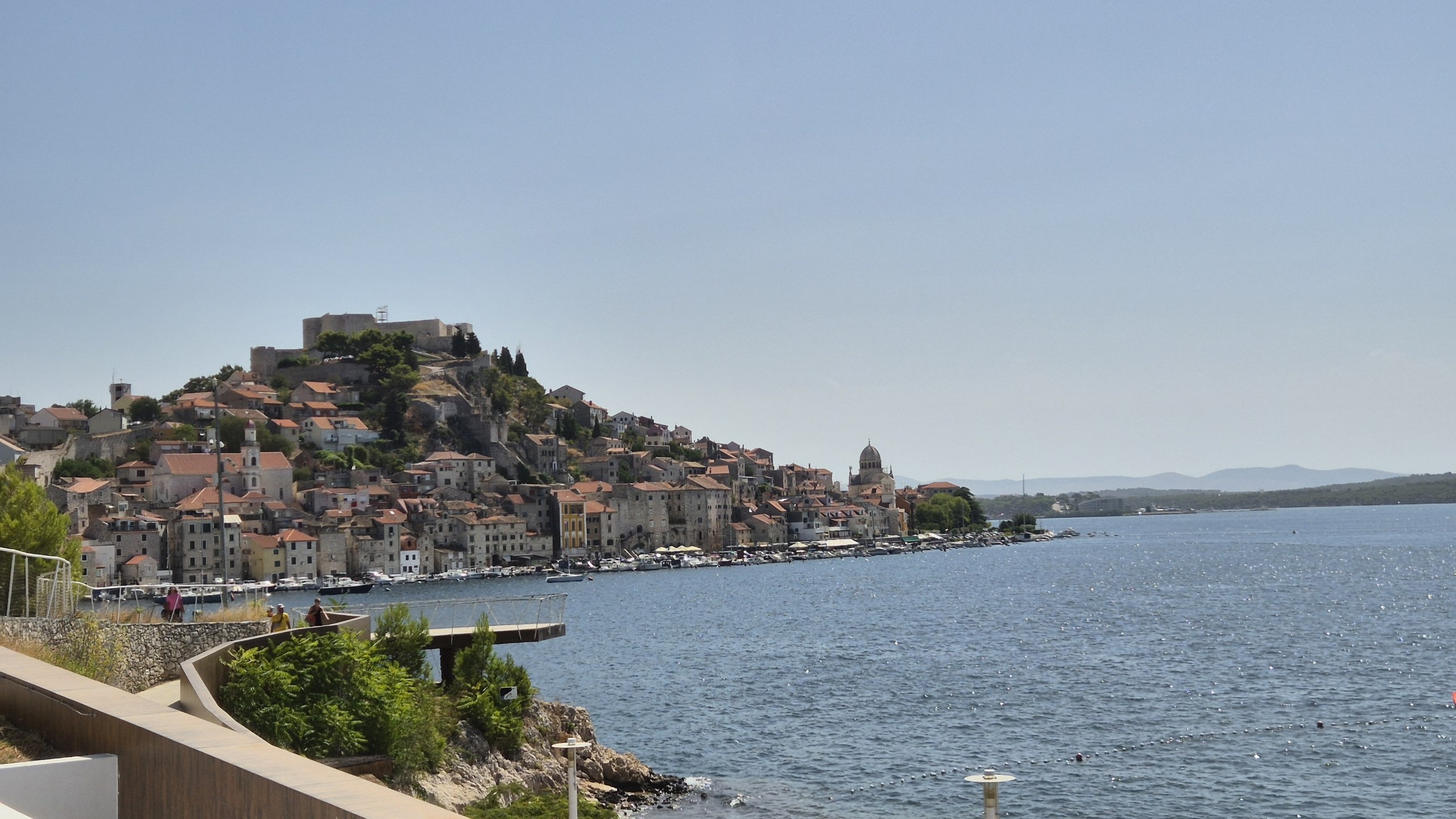 Šibenik old town rising from the waterfront towards St Michael's Fortress