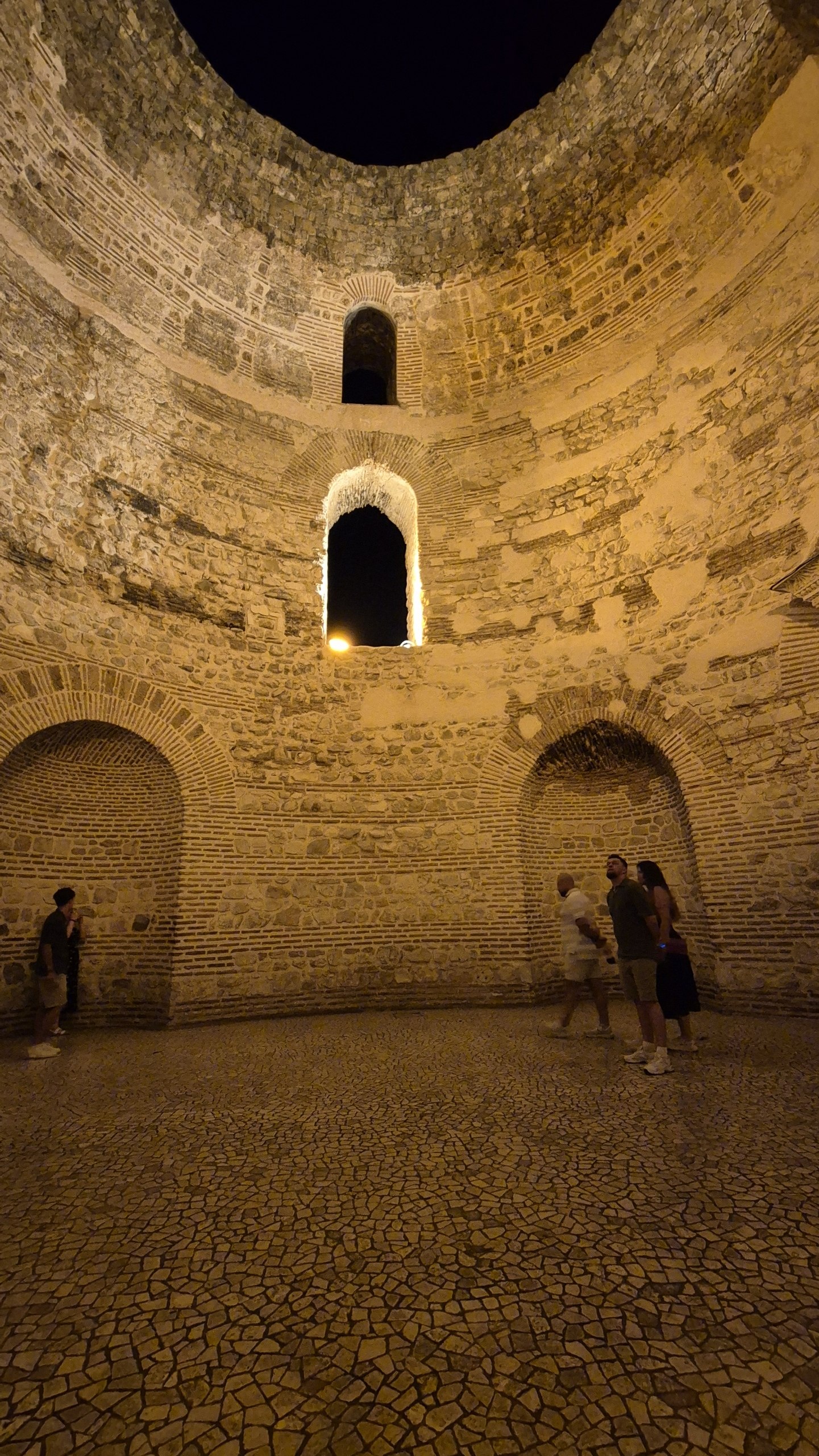 The circular stone Vestibule of Diocletian's Palace at night