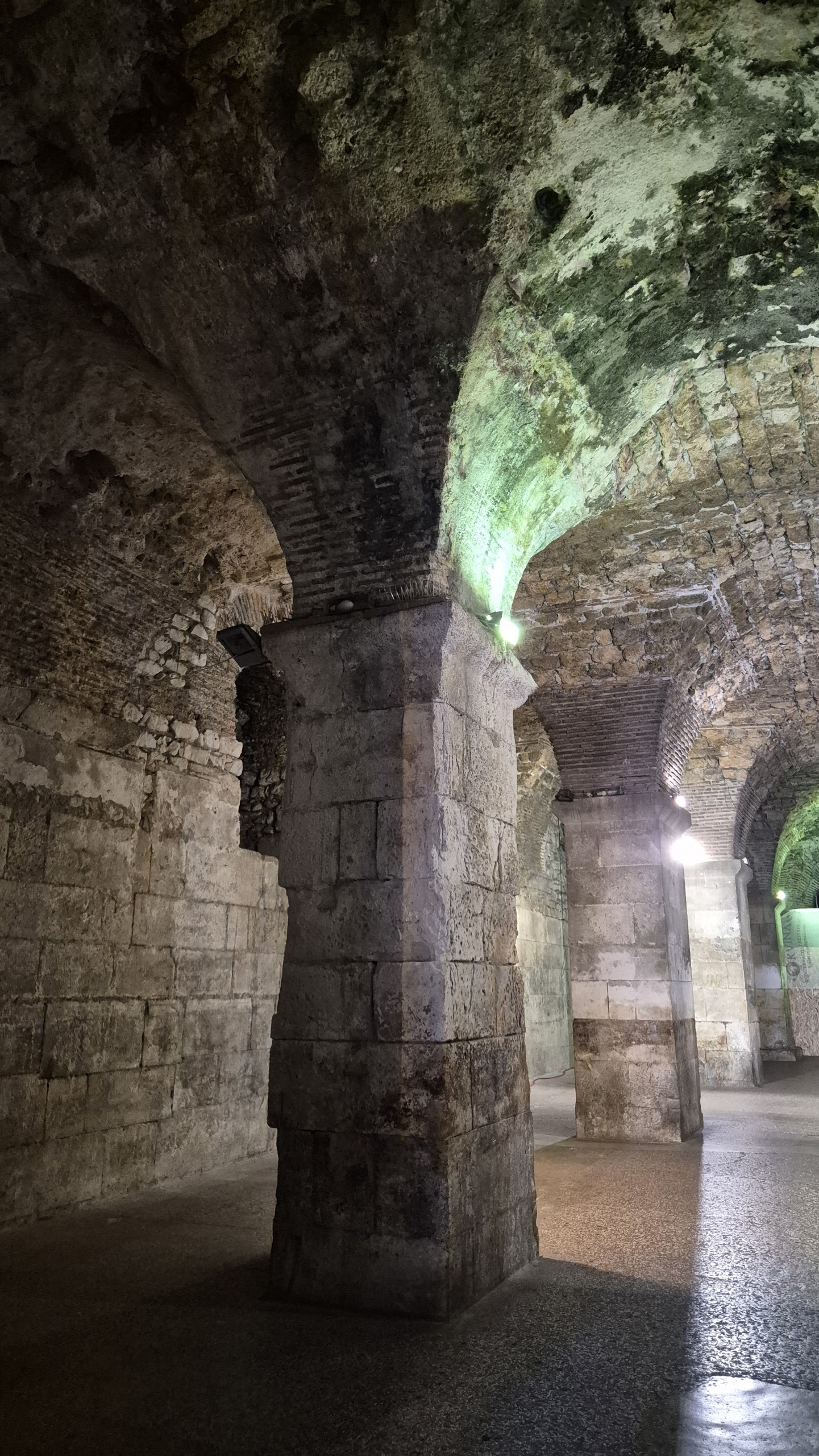 Vaulted stone passage beneath Diocletian's Palace in Split