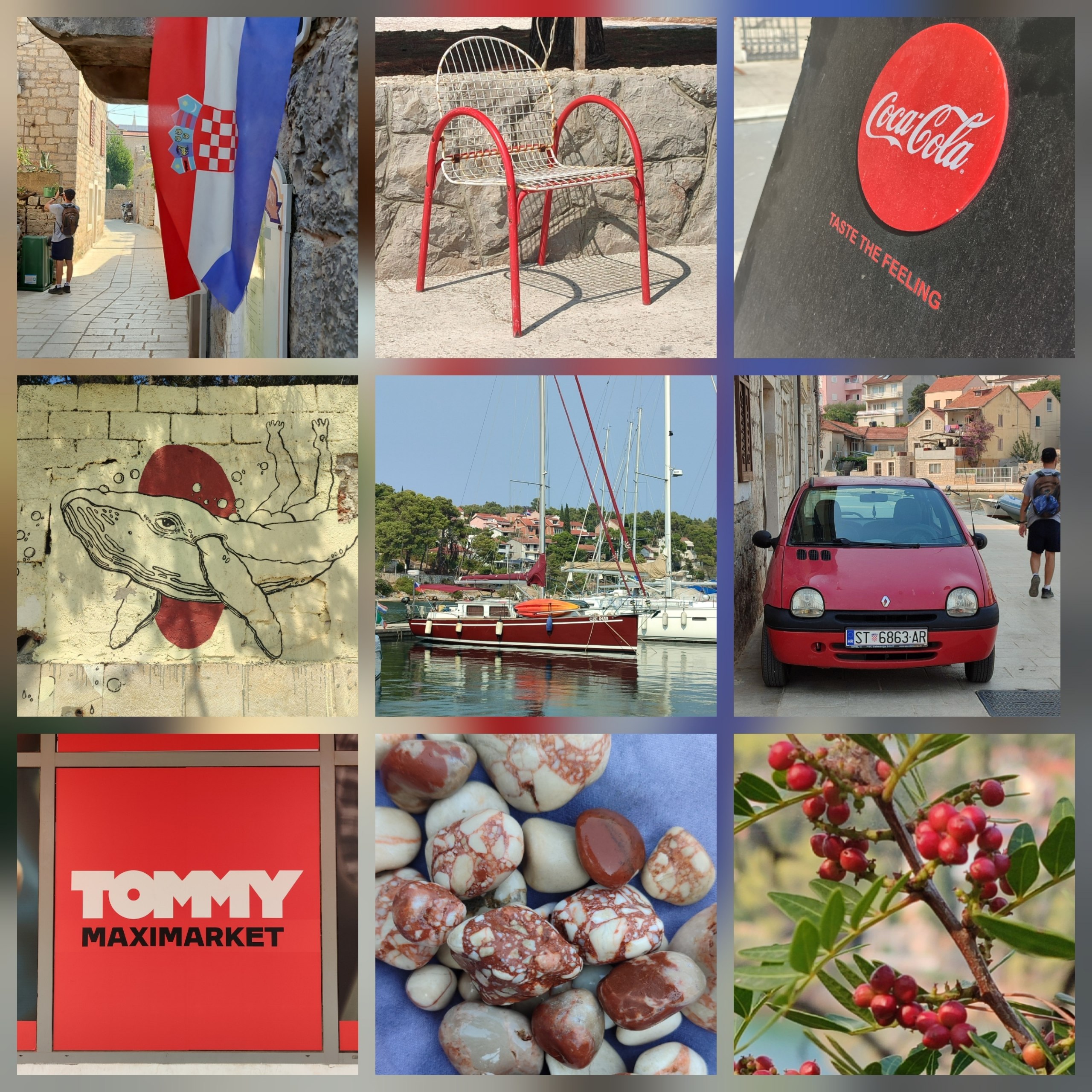 Collage of red details Caro photographed between Jelsa and Vrboska