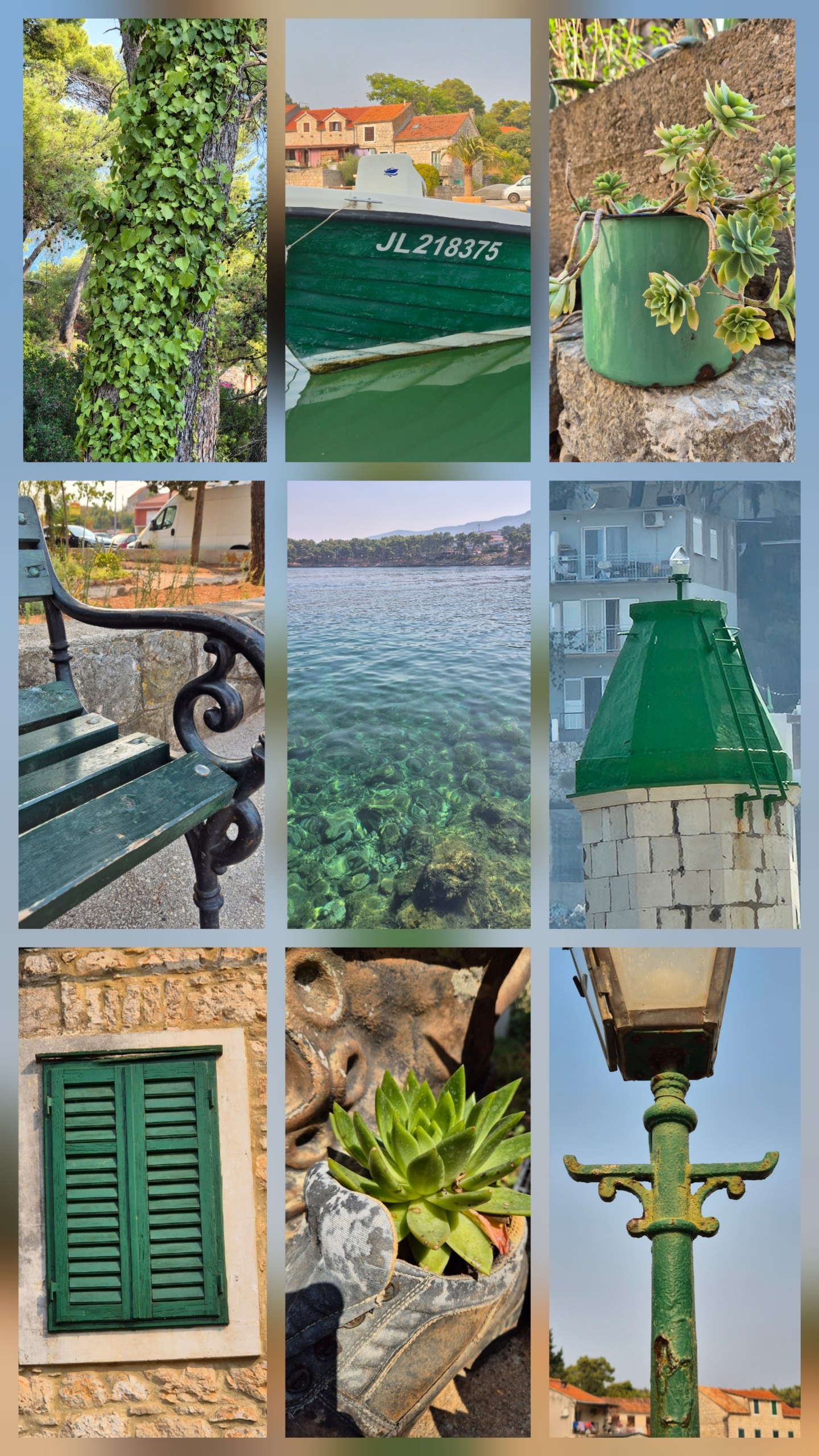 Collage of green details Hugo photographed between Jelsa and Vrboska