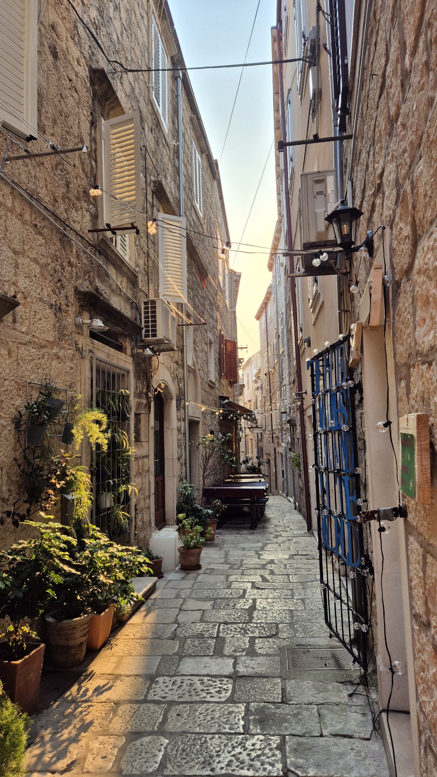 An almost empty narrow stone street in Korcula old town