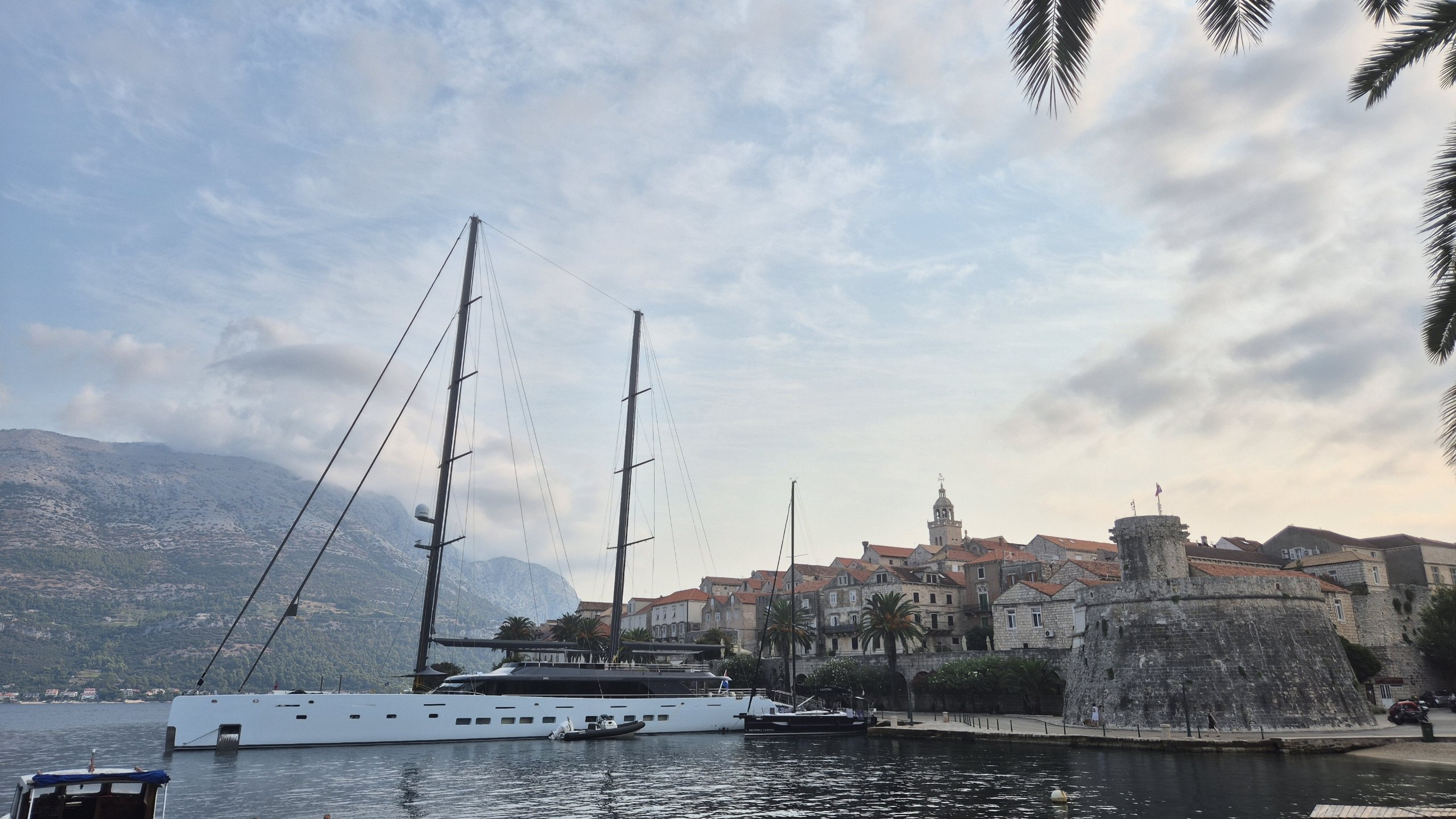 Ad Astra moored beside the walls of Korcula Old Town