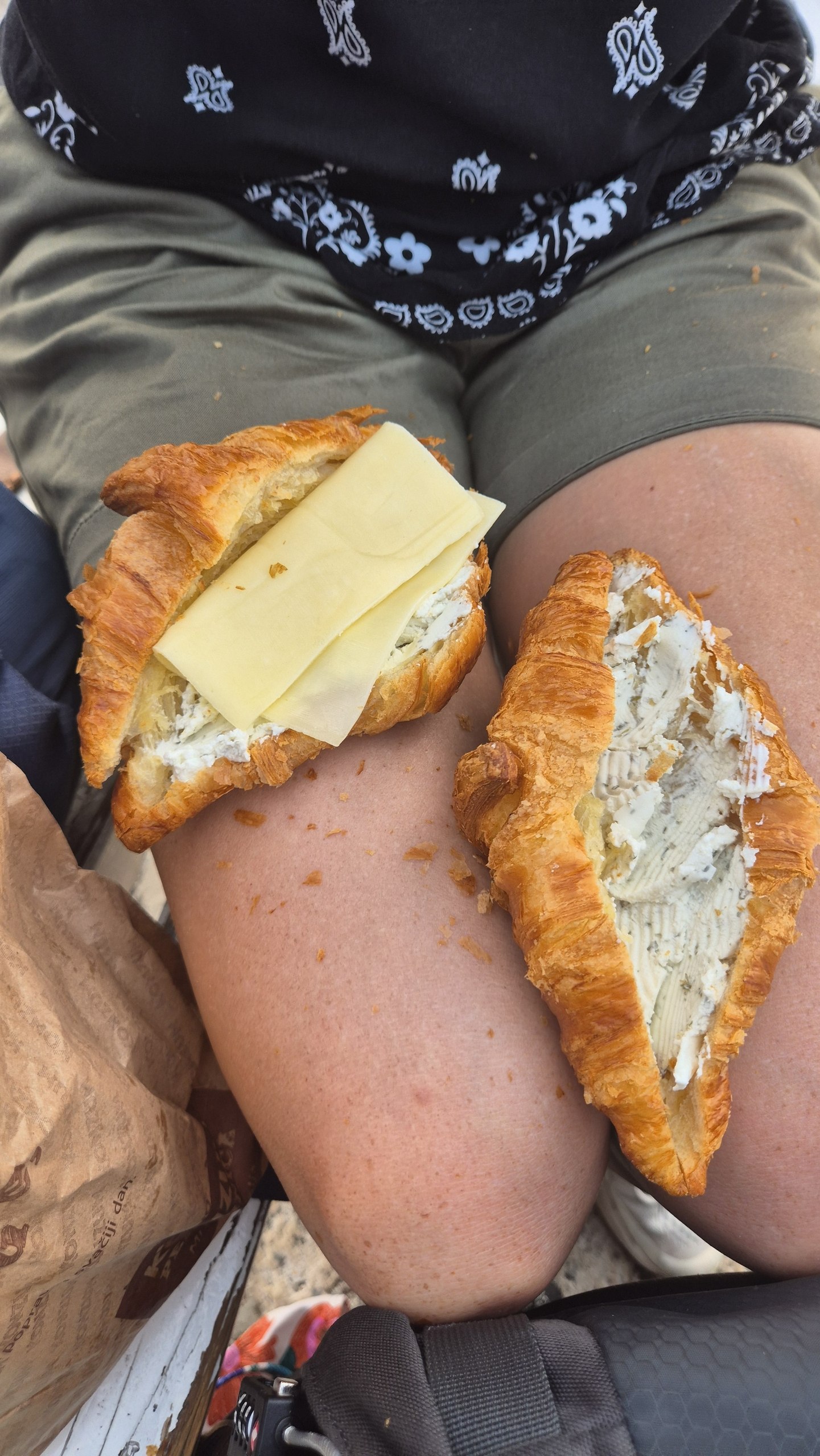 Fresh croissants filled with leftover cheese at Korcula harbour