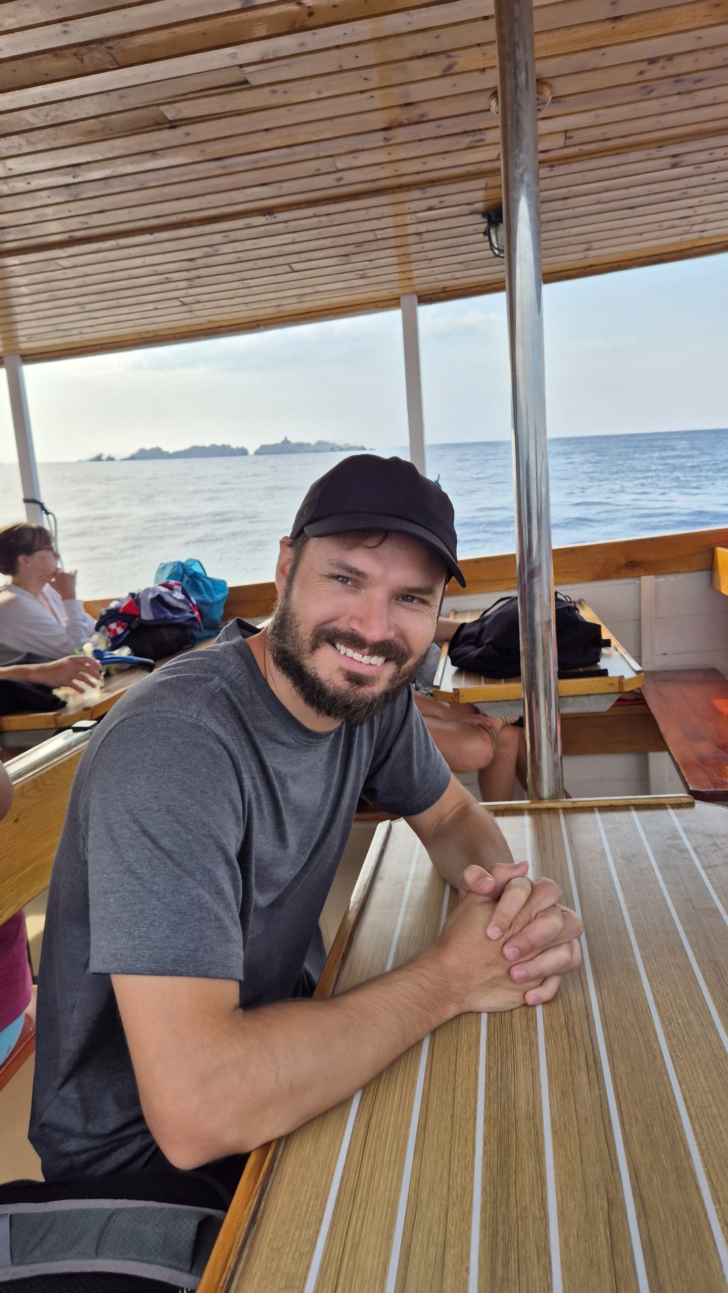 Hugo aboard the wooden tour boat Ribica