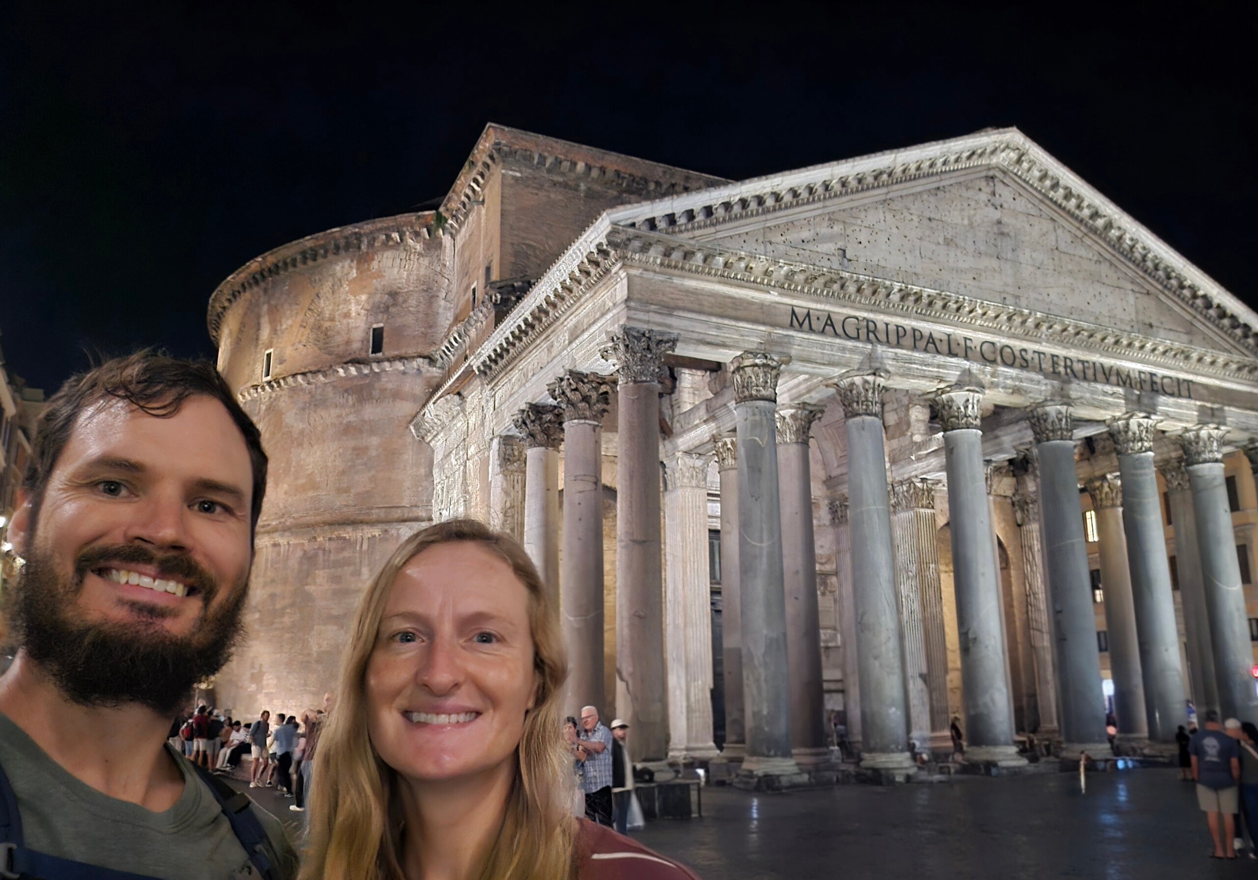 day64-hugo-caro-pantheon-night Hugo and Caro in front of the floodlit Pantheon at night