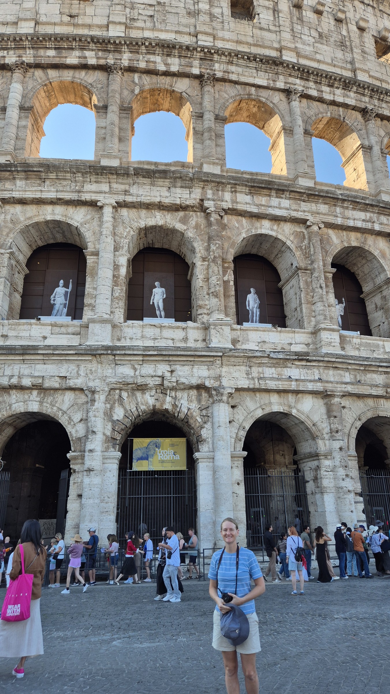 day65-colosseum-morning Caro outside the Colosseum before the morning entry