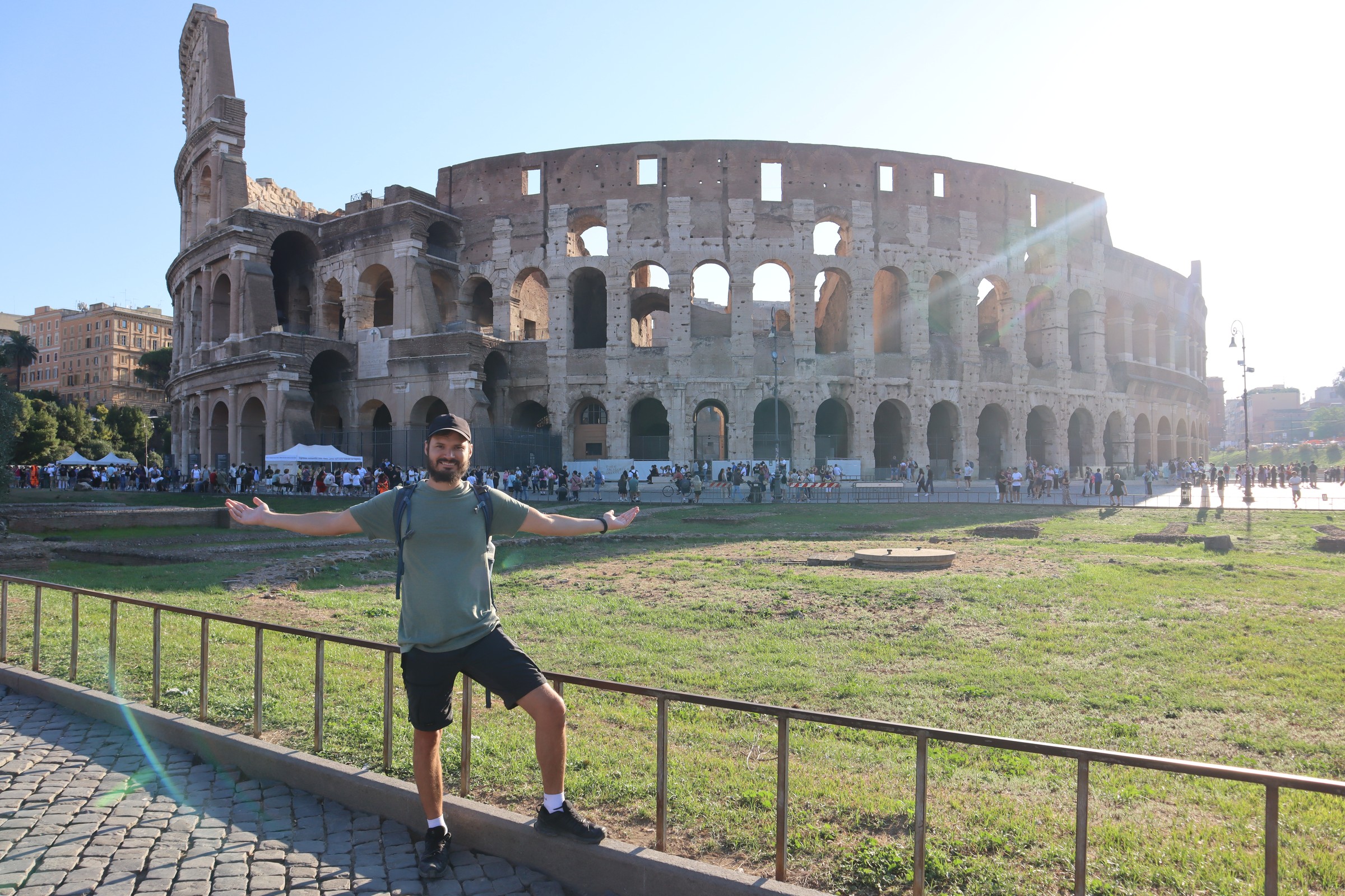 day66-hugo-colosseum-morning Hugo outside the Colosseum before entering the Roman Forum