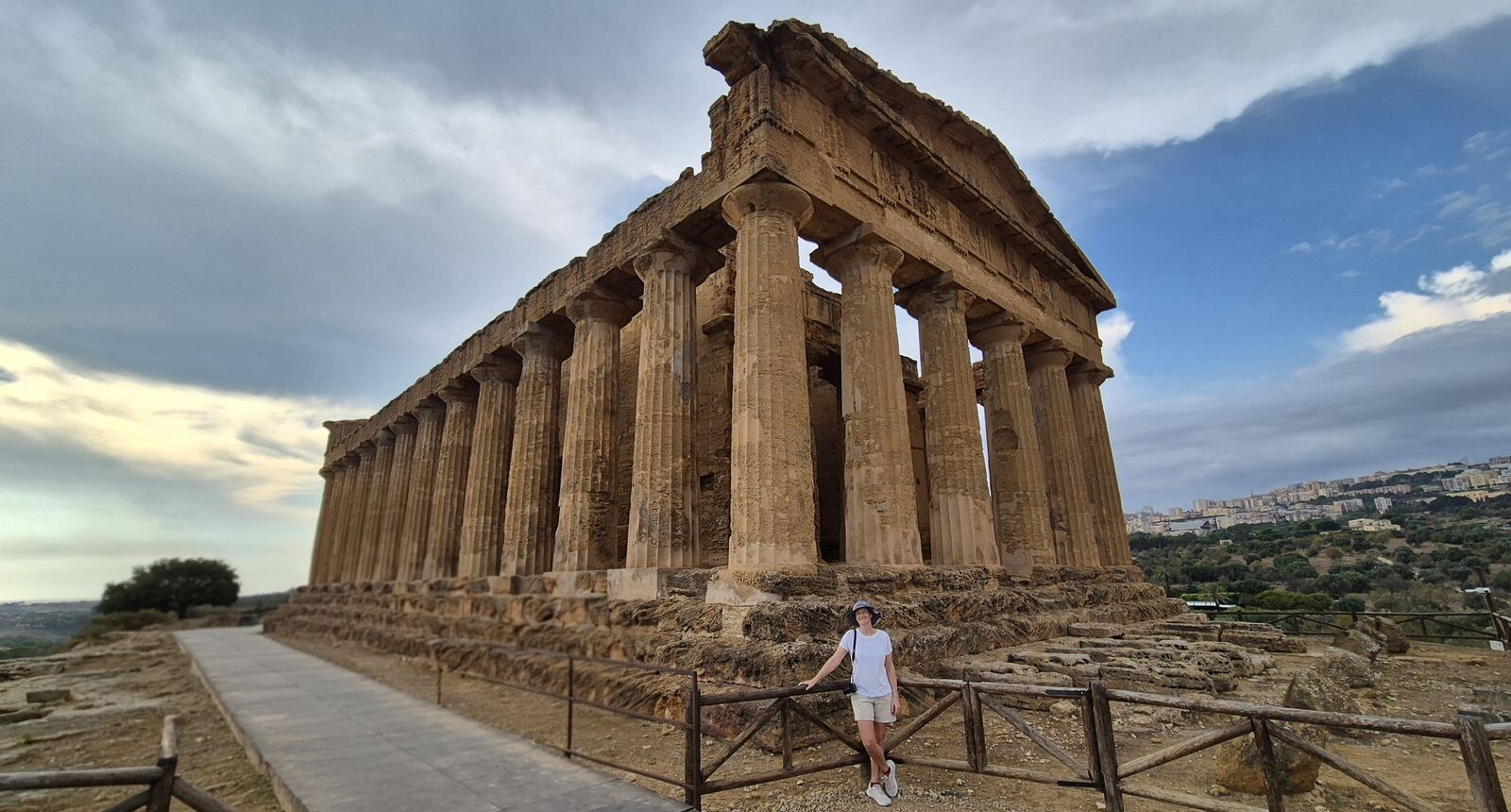Caro beside the Temple of Concordia in the Valley of the Temples